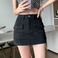 thumbnail image 1 of Falda vaquera ajustada de cintura alta Rimocy para mujer, minifalda cruzada de verano 2024, falda vaquera corta ajustada con abertura lateral sexy para mujer, 1 of 6