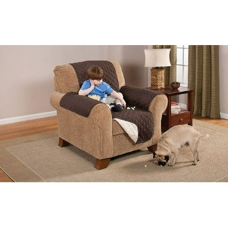 Reversible Quilted Furniture Protector Single Chair Seat Couch Pets Slip Cover Navy Beige & Chocolate