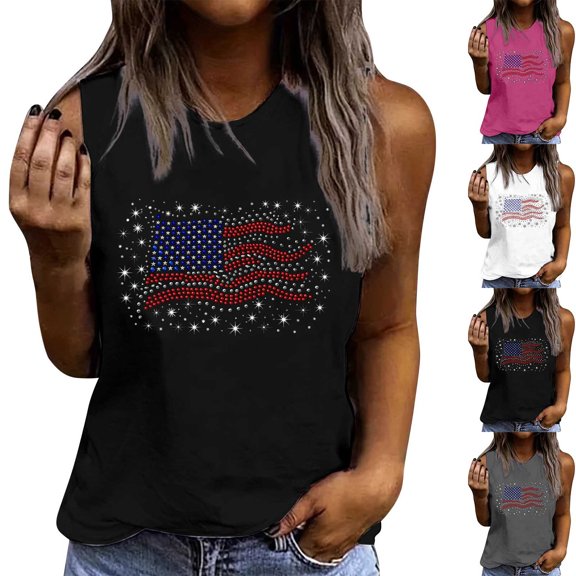 Wiyuqeen Womens USA Independence Day Sleeveless Shirts Crew Neck American Flag Shirts 4th of July Tee Shirts Make in USA