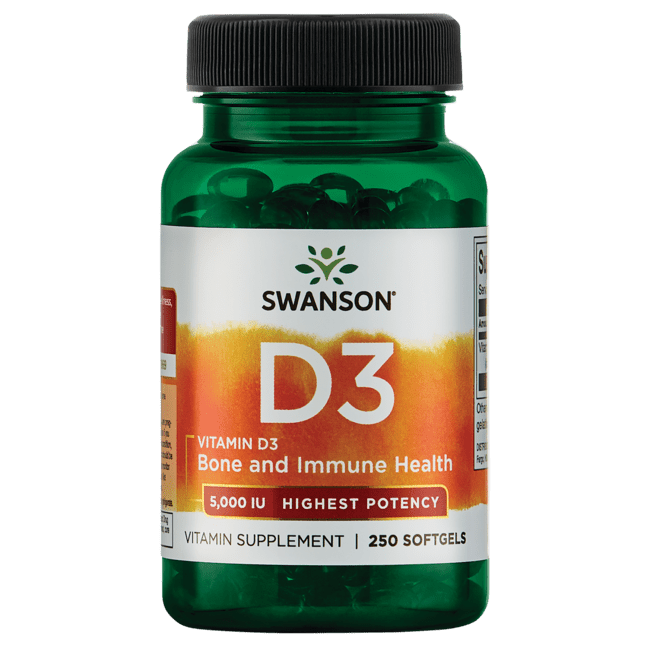 Swanson Highest Potency Vitamin D-3 Softgels, 5,000 IU, 250 Count