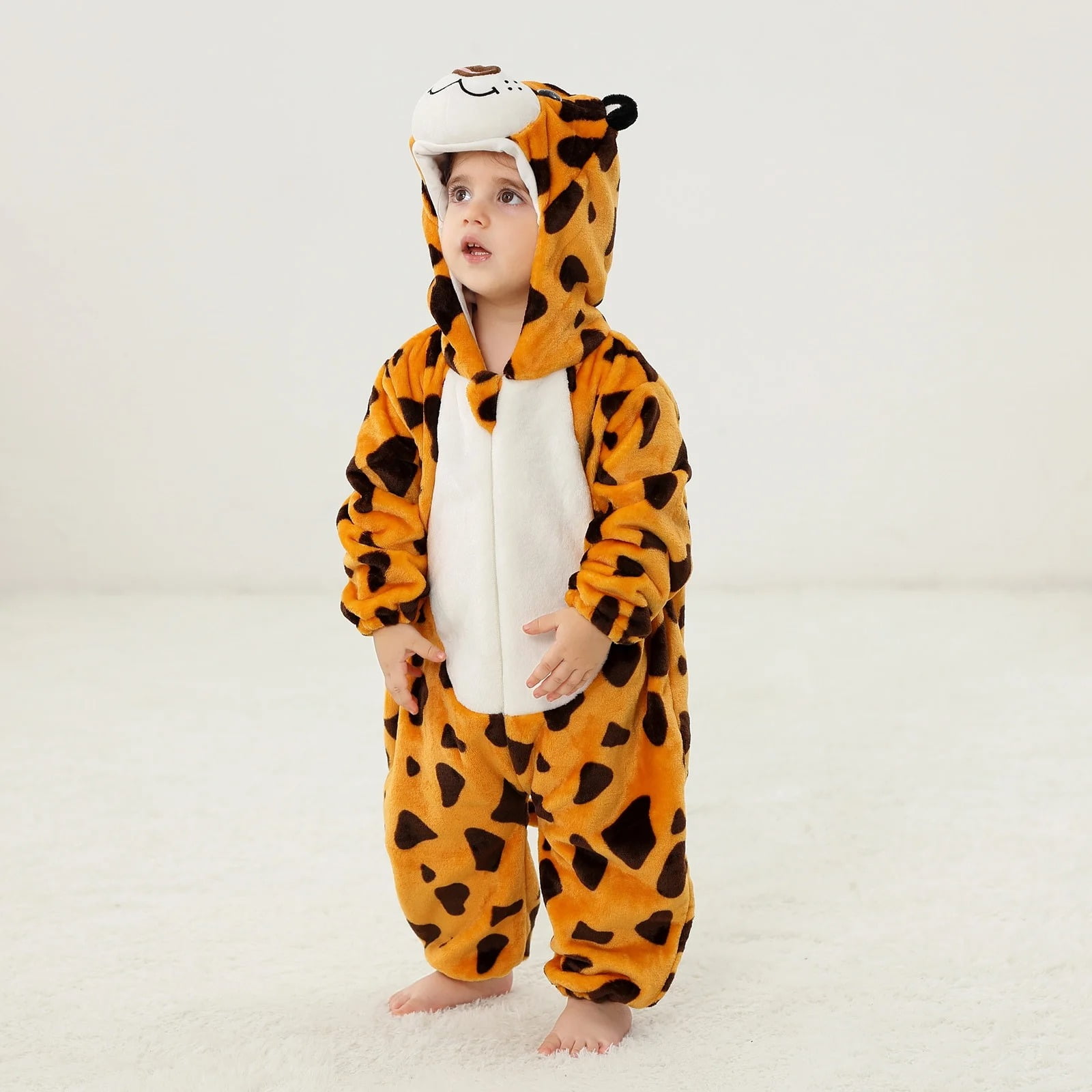 ATAIKU Baby Animal Leopard Onesie Flannel Hooded Romper for Infant Winter Playsuit Jumpsuit for Boys and Girls Toddler Overall Outfit