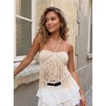 thumbnail image 6 of LMLYSoH Women Tank Tops Halter Neck Sleeveless Open Back Tassel Hem Summer Crochet Crop Vest for Vacation Beach, 6 of 9