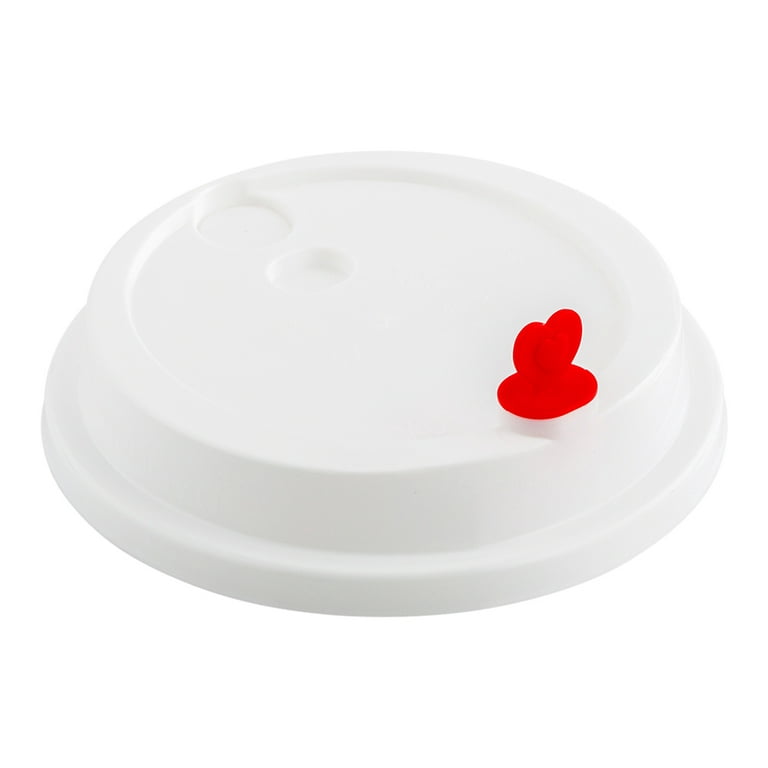 White Plastic Coffee Cup Lid - Fits 8, 12, 16 and 20 oz, with Red Heart Plug  - 500 count box 