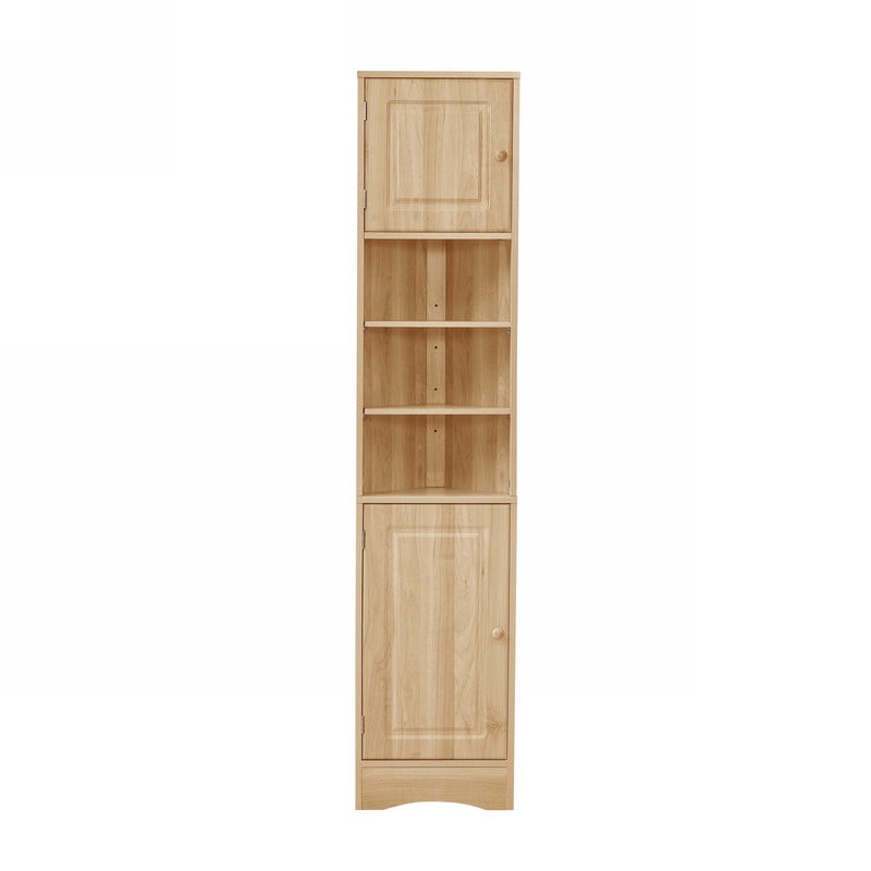 Triangular Corner Storage Cabinet with 2 Doors, Tall Bathroom Hutch Cabinet and Adjustable Shelves