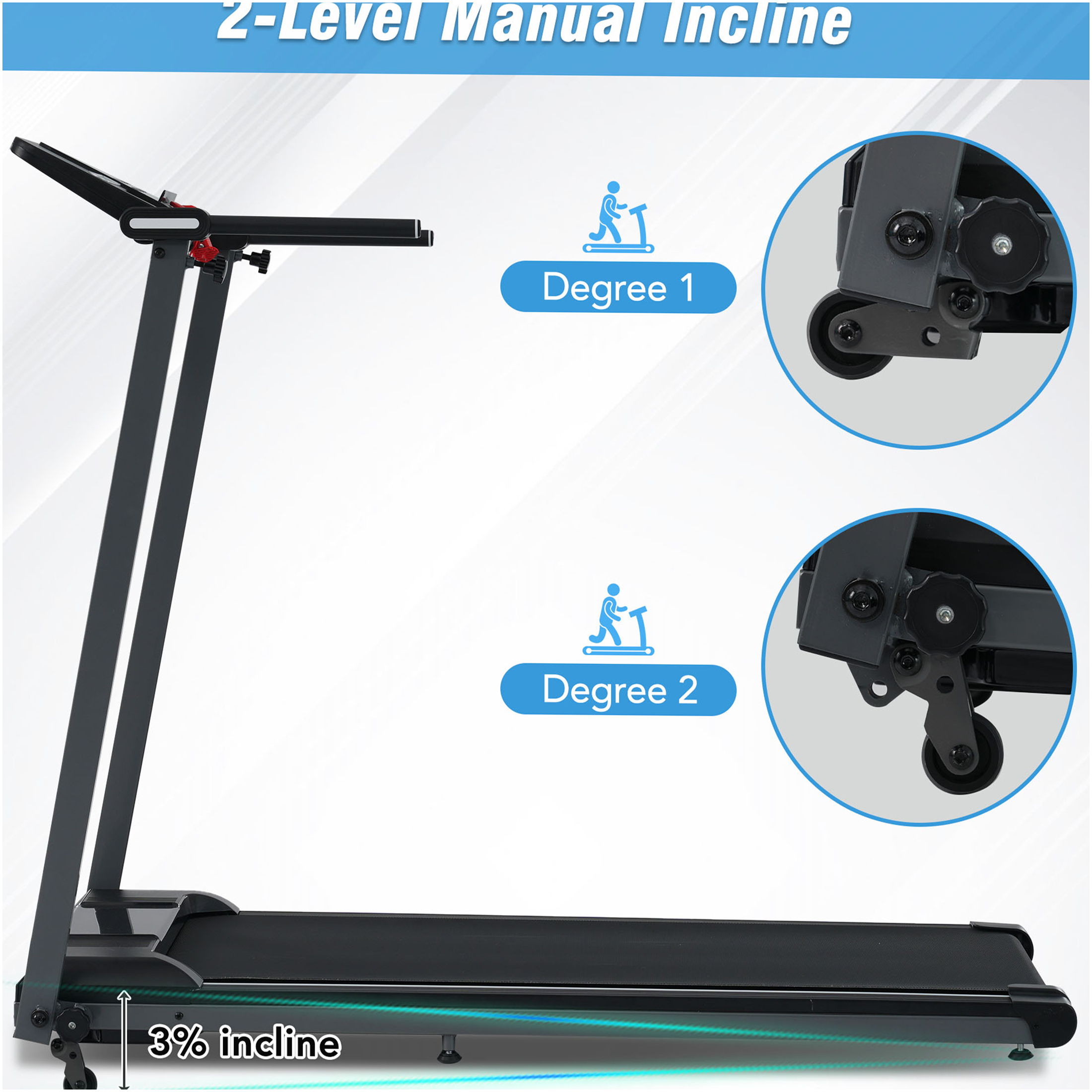 JERFIT 3% Incline Folding Treadmill for Home, 2.5HP Ultra Quiet Walking Pad with Remote, 265lbs Capacity Treadmill for Running, Compact for Office & Apartment