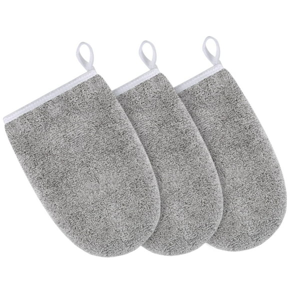 Sinland Gants de Nettoyage du Visage en Microfibre Mitaines Douces Démaquillantes 5.1 Pouces x 7.8 Pouces 3 Pack Gris Clair
