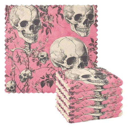 

6 Pieces Thickened Double Polyester Fleece Kitchen Towel - 28x28cm Strongly Absorb Water & Oil Stain Removal，Many Skeletons