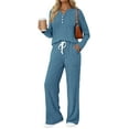 thumbnail image 4 of Fantaslook Two Piece Lounge Sets for Women Fall Travel Outfits Henley Neck Sweater tops Wide Leg Pants Matching Sets Pajamas Clothes, 4 of 8