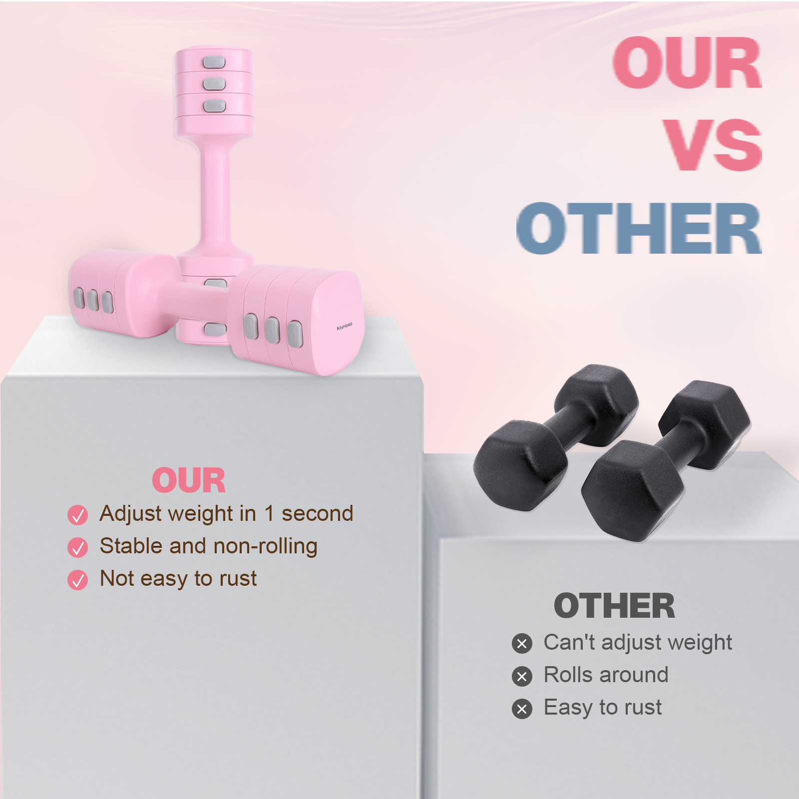 kisnbld Adjustable Dumbbell Set of 2, 4 in 1 Free Weights Dumbbells Set for Women with Fast Adjustment, Each 2lb 3lb 4lb 5lb Hand Weights Set for Home Gym & Outdoor Exercise Training