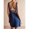 thumbnail image 3 of Women Denim Overalls Mini Dress Adjustable Shoulder Straps High Roller Skirtall Casual Jean Romper Dress Dark Blue L, 3 of 7