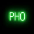 thumbnail image 1 of SpellBrite PHO LED Sign for Business. 13.2" x 6.3" Green PHO Sign Has Neon Sign Look With Energy Efficient LED Light Source. Visible from 500+ Feet, 8 Animation Settings., 1 of 4