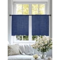 thumbnail image 4 of Vintage Navy Blue Semi Sheer Window Curtains 54 Inches Long, Farmhouse Retro Dark Solid Color Linen Texture Rod Pocket Voile Chiffon Curtain Light Filtering Drapes for Living Room, 52"x54", 2 Panels, 4 of 9