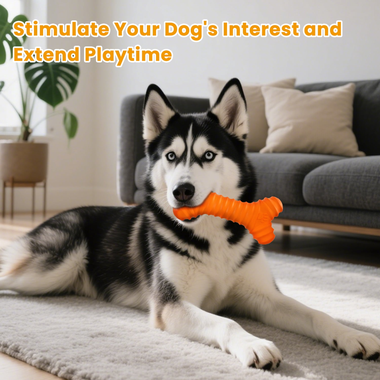 Dog Toy for Aggressive Chewers, Interactive Rubber Bone Dog Chew SqueakerToys for Large Dogs Teeth Cleaning (2 pack)