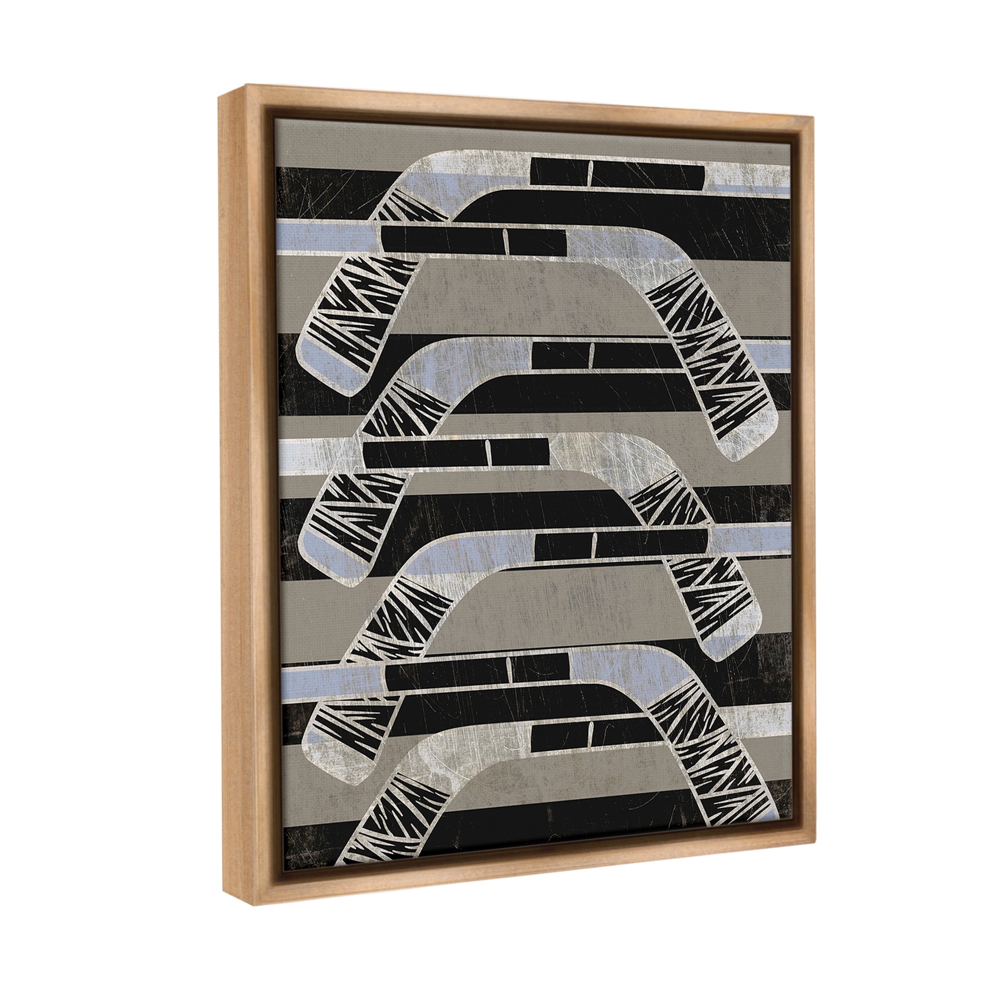Stupell Industries Modern Hockey Sticks Sports Painting Brown Floater Framed Canvas Art Print Wall Art, 17 x 21