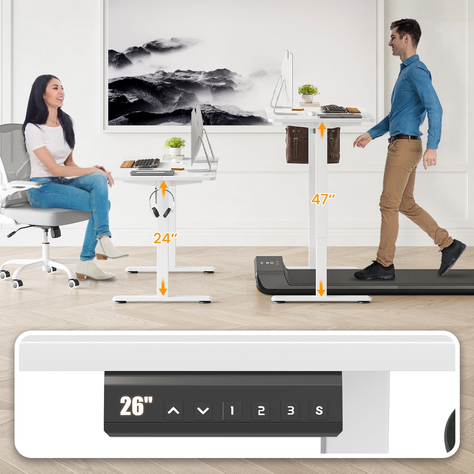 Farini Electric Standing Desk 48"x24", Adjustable Height Sit Stand Desk with Splice Board for Home Office, White