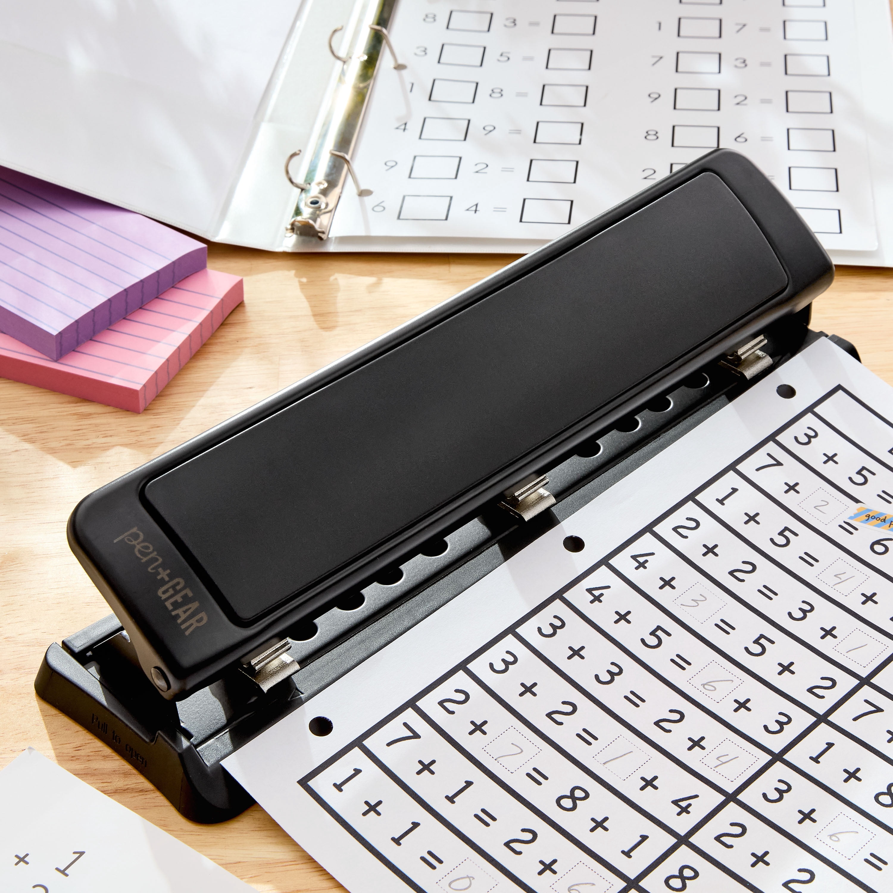 Pen+Gear 3-Hole Manual Hole Punch with Removable Chip Tray, 15-Sheet Capacity, Black