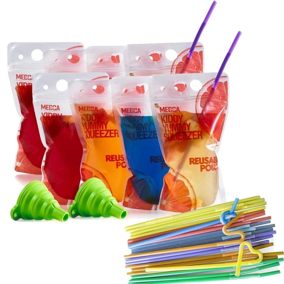 MEDca Reusable Drink Pouches Set – 200 Bags & 200 Straws, 402 Pieces
