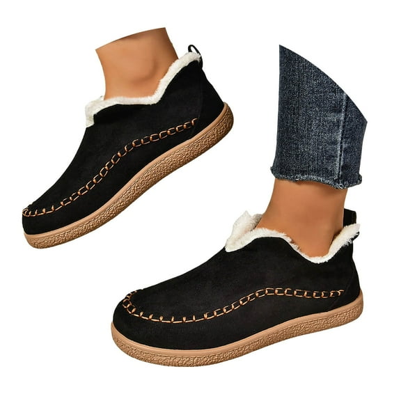 Mepaouo Winter Boots for Women 2025 Fleece Lined Warm Ankle Snow Booties Slip on Outdoor Work Shoes