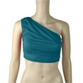 thumbnail image 1 of Timegard Tank Top for Women Solid Color 1 Shoulder Cropped Comfy Fitting Slim Ruched Casual Tee Top, 1 of 3