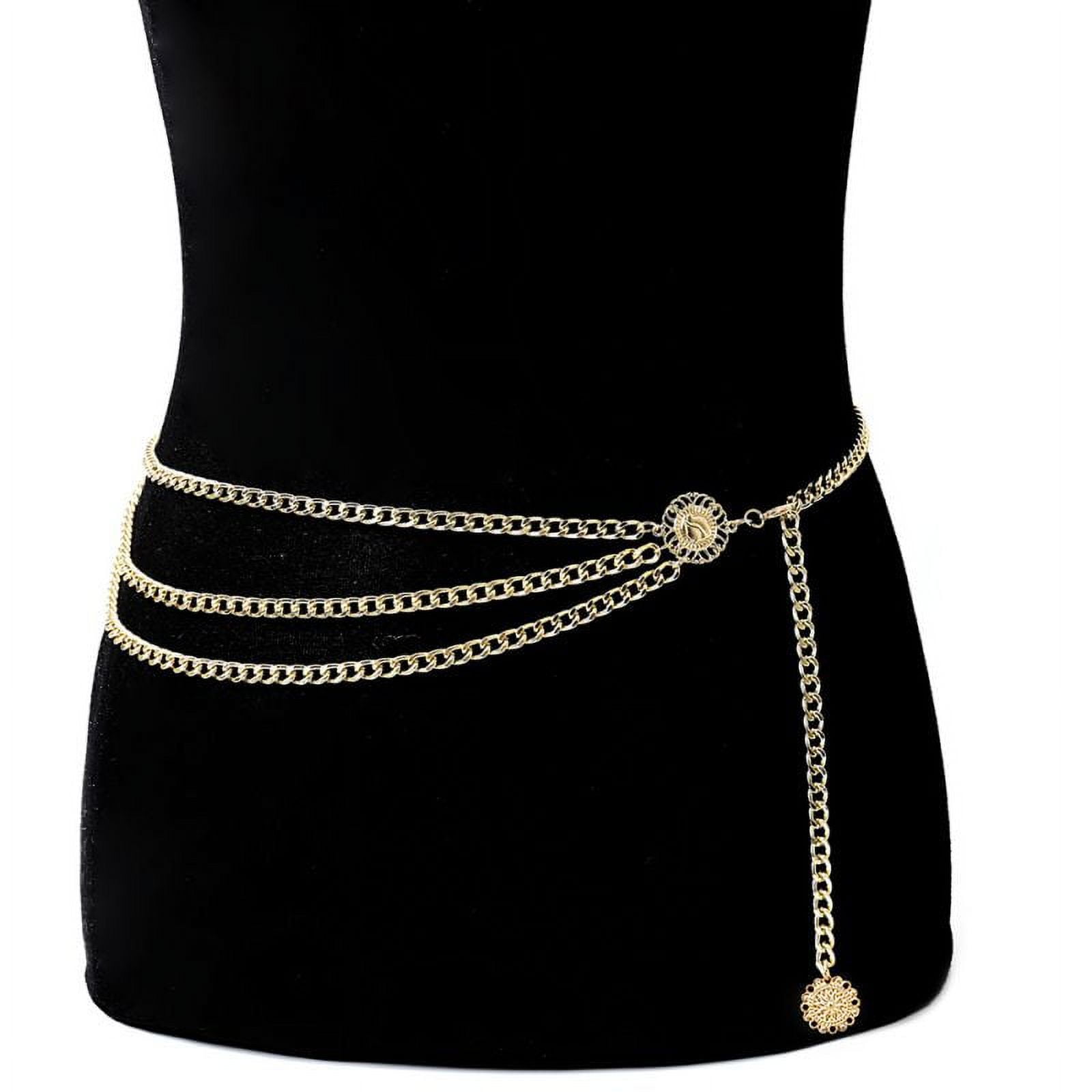 Women's Trendy Multi-layer Metal Link Waist Chain Waist Belt Long
