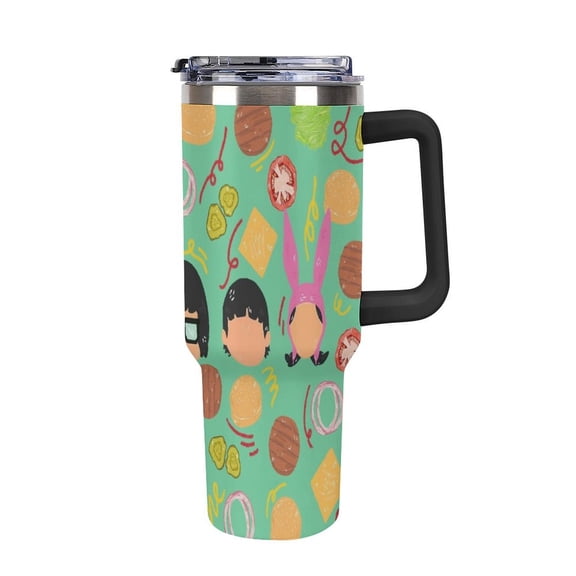 40OZ Bob's BurgersTumbler with Handle and Flip Straw Stainless Steel Tumbler Cup Keeps Drinks Cold & Hot