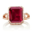 thumbnail image 2 of Gem Stone King 18K Rose Gold Plated Silver Red Created Ruby Ring for Women (5.70 Cttw, Emerald Cut 12X10MM, Gemstone July Birthstone, Available in Size 5, 6, 7, 8, 9), 2 of 4