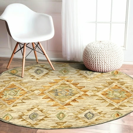 Dazzle Contemporary Diamond Beige Indoor Round Rug 4 Ft X