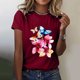 thumbnail image 2 of Gibobby Casual Playera de Manga Corta para Mujer Camiseta informal para mujer, camiseta a la con estampado Floral, camiseta manga corta con temperamento suelto, cam(Vino,CH), 2 of 5