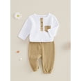 thumbnail image 5 of Baby Toddler Boys 2PCS Outfit 0 3 6 12 18 Months Long Sleeve Crew Neck Contrast Color Romper Solid Color Pants Clothing Sets, 5 of 9