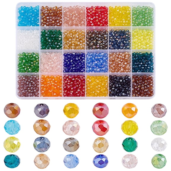2712 Pcs 24 Colors Faceted Glass Beads 4mm Rondelle Electroplate Glass Beads Loose Spacer Beads for Jewelry Making Hole: 0.4mm for DIY