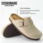 Cushionaire Hana Womens Clogs | Comfortable Vegan Suede Clogs for Women | Slip On Potato Shoes with Cork Footbed & Arch Support | Memory Foam, Wide Widths Available