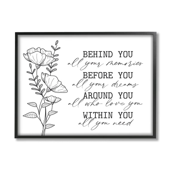 Stupell Industries Floral Blossoms Loving Quote Behind Before Around Within Graphic Art Black Framed Art Print Wall Art, Design by Lettered and Lined