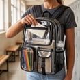 thumbnail image 5 of Transparent Backpack for Women Men, Clear PVC Bookbag Stadium Approved Heavy Duty School Bag with Reinforced Shoulder Straps - Spacious Travel Daypack for Students Teens Adults, Concert, Work, Black, 5 of 7