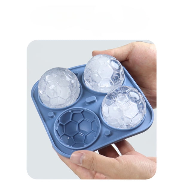 Bandeja para cubitos de hielo con forma de balón de fútbol: molde grande de silicona de 4 cavidades para cubitos de hielo de whisky, cócteles y cervezas. Bandeja reutilizable para congelar, ideal