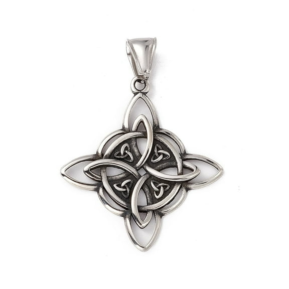 1 pc 304 Stainless Steel Manual Polishing Pendants Witch Knot Charms Antique Silver 38x34x2.5mm Hole: 4x9mm