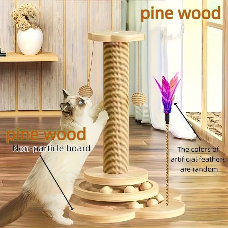 Multi-Level Scratching Post & Climbing Tower 20in With Sisal, Cat Toy Scratching Post, Cat Climbing Frame With Hanging Balls And Feather Wand, Suitable For Indoor Cats' Exercise