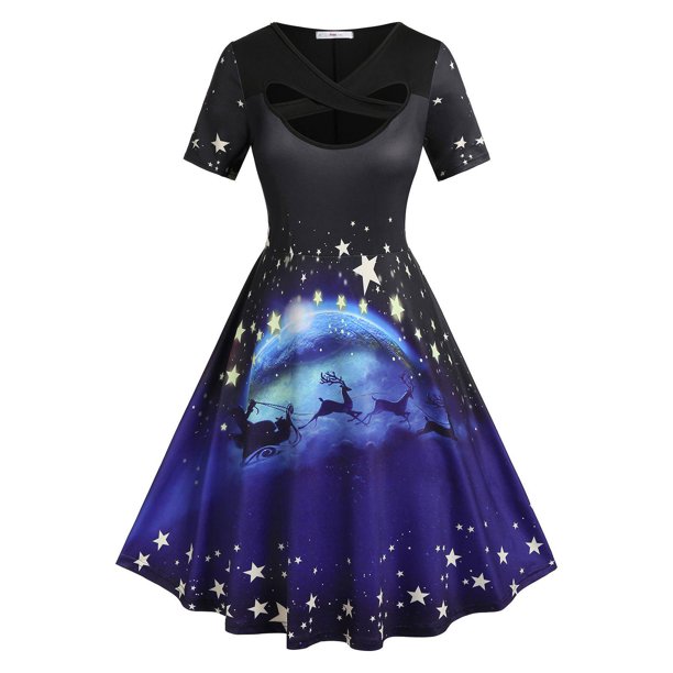 Vestido Talla Extra Estampado Reno Cruzado Luna Rosegal Vestidos Estampados Tallas Grandes