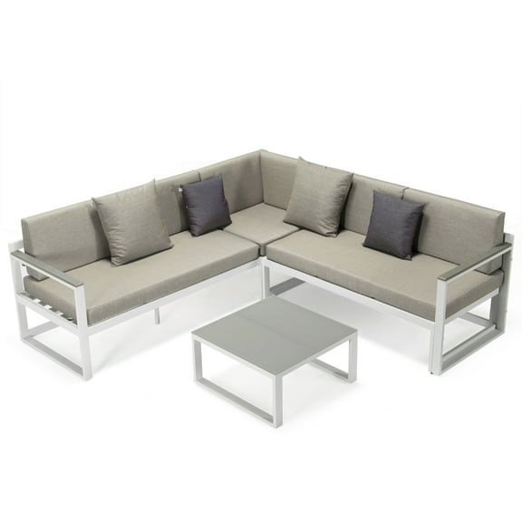 Outdoor Sectional Sofa Set with Coffee Table & Adjustable Headrests - Patio Furniture