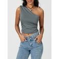 thumbnail image 5 of Women's Summer Fashion Tank Tops Sleeveless One Shoulder Solid Color/Floral Vest, 5 of 10
