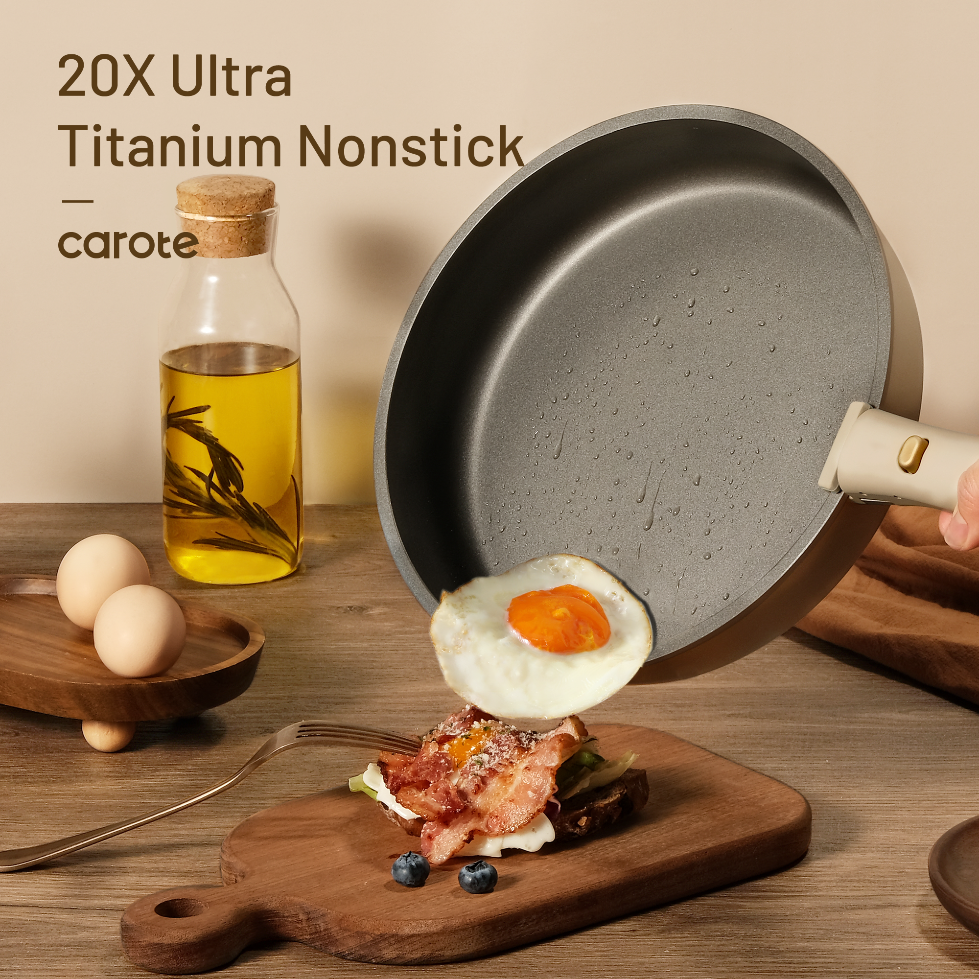 CAROTE 21-Piece Nonstick Cookware Set with Detachable Handle, Pots and Pans Set, Oven/Dishwasher Safe, Brown