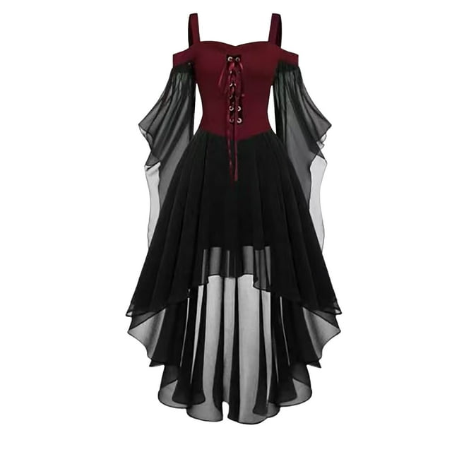 NMMUED Vêtements Gothiques pour Femmes Robe Renaissance Femmes Tenues d'Halloween pour Femmes Tenues Gothiques pour Femmes Vêtements d'Halloween pour Femmes Costume Médiéval Femmes Rouge Melon D\'eau TTG