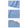 thumbnail image 2 of Knitted Dress Women'S Elegant Short Sleeves Round Neck Fake Pockets Single Breasted A-Line Dress Sky Blue L, 2 of 8