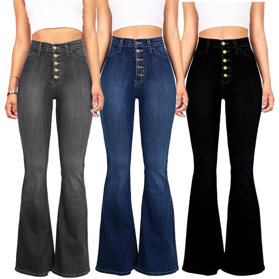 LYMAYTER High Waisted Bell Bottom Jeans for Women Retro Bootcut Jeans Stretch Flared Pants S-2XL