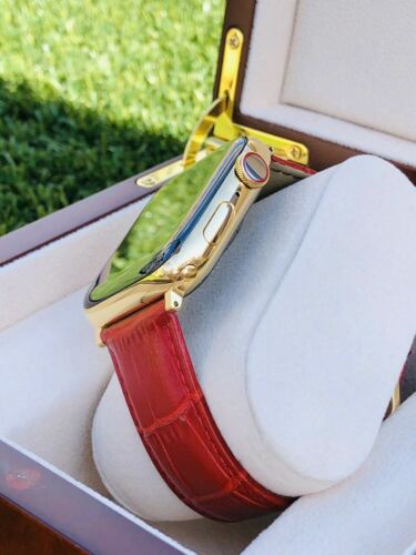 24K Gold Plated 44MM iWatch SERIES 5 Stainless Steel Red Band GPS LTE - image 3 of 9