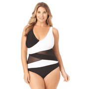 Anne Cole Plus - Mesh V Neck One Piece Swimsuit