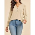 thumbnail image 4 of Womens Puff Long Sleeve Henley Shirts Trendy Casual V Neck Button Up Tunic Tops Loose Fit Basic Tees, 4 of 6