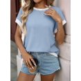 thumbnail image 5 of Women Summer Cap Sleeve Knit Tops Casual Crew Neck Color Block Trendy Tank Top Light Blue XL, 5 of 9