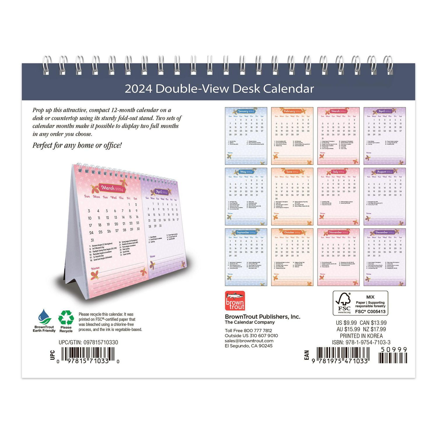 BrownTrout Abeilles affairées 2024 Chevalet Double Vue pour Bureau 19x18.7 CM, 9781975471033