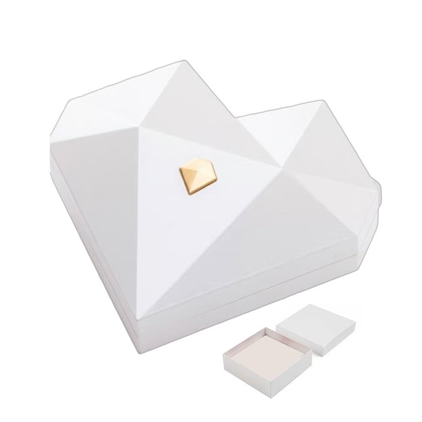 Caja para anillos con forma de corazón poliédrico, romántica, con forro de terciopelo, geométrica, para bodas, compromisos y propuestas.