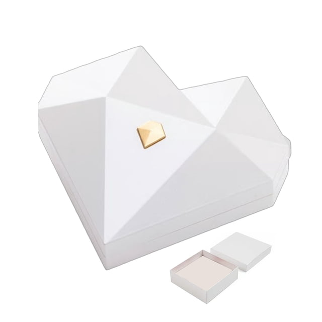 Caja para anillos con forma de corazón poliédrico, romántica, con forro de terciopelo, geométrica, para bodas, compromisos y propuestas.